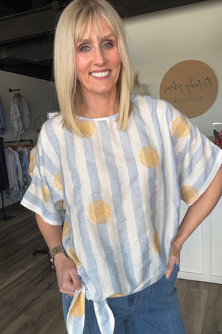 Charlie B Sunrise Striped Dolman with Tie