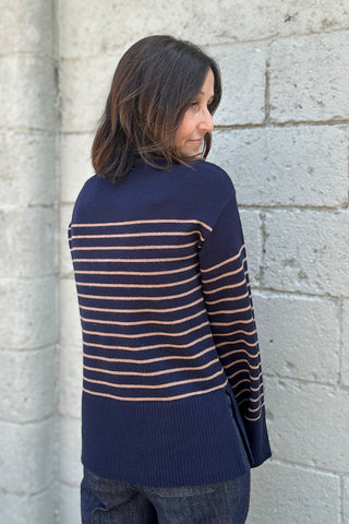 Charlie B Navy Striped Mock Neck Sweater