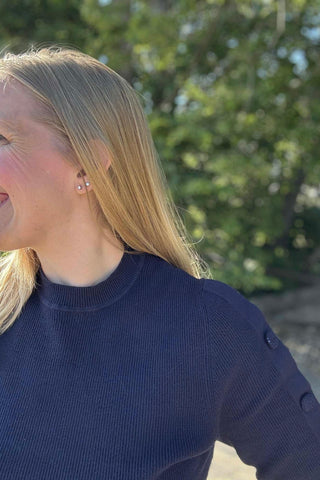 Charlie B Navy Sweater with Button Detail
