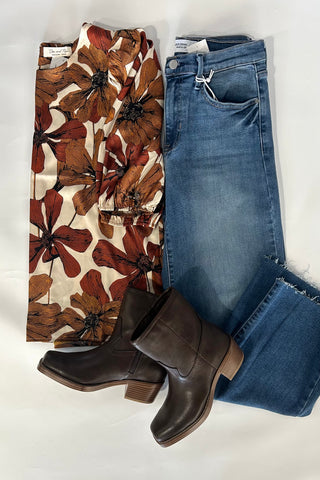 Miriam Rust Floral Round Neck Blouse