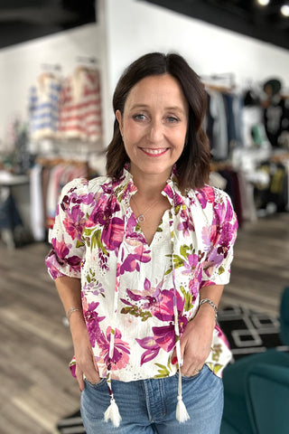 Iva Floral Printed Eylet Blouse