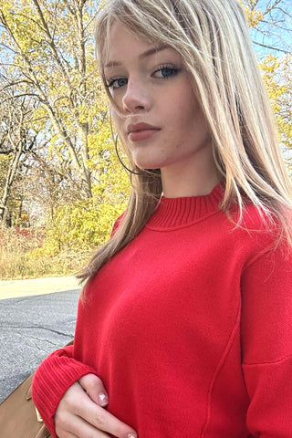 Joan Red Mock Neck Pullover