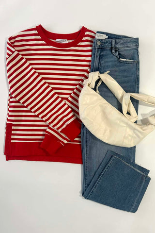 Claire Red Stripe Crew Pullover