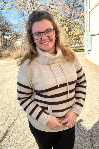 Coco Y Club Joanie Striped Cowl Neck Sweater