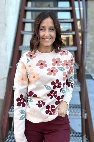 Denna Taupe Floral Sweater