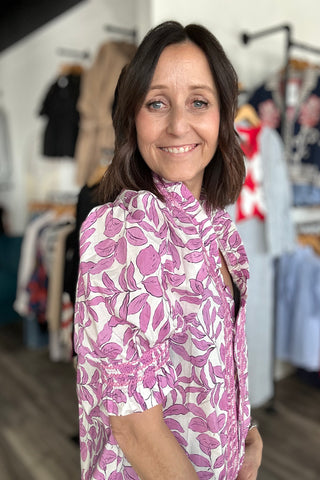 Leanne Pink Ruffle Smocked Blouse