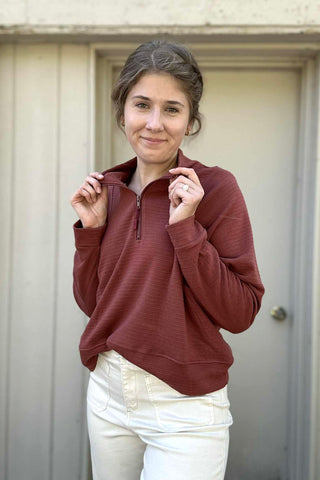 Marlies Marsala Textured Half Zip Pullover