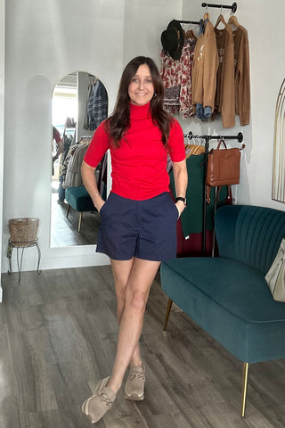 Elizabeth Red Mock Neck