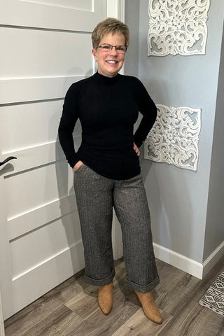 Scarlett Herringbone Pleated Wide Leg Pants