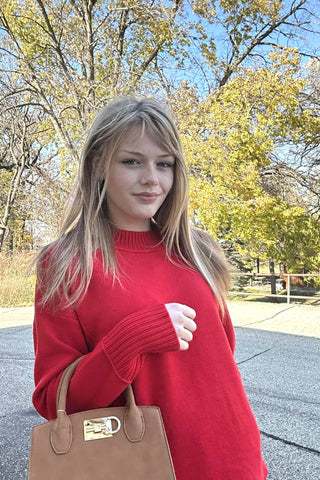 Joan Red Mock Neck Pullover