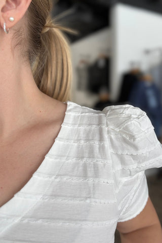 Maxine White Texture V Neck Top