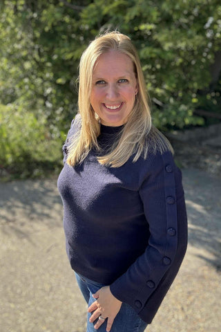 Charlie B Navy Sweater with Button Detail