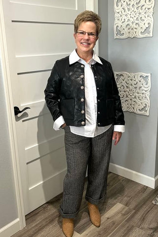 Scarlett Herringbone Pleated Wide Leg Pants