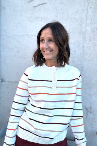 Becca Multistripe Button Down Sweater