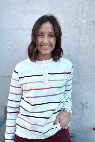 Becca Multistripe Button Down Sweater