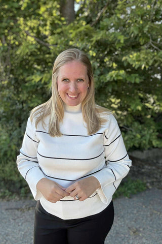 Charlie B Ecru Yard Dyed Striped Funnel Neck