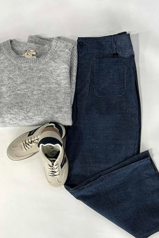 APNY Indigo Wide Leg Pant with Patch Pocket