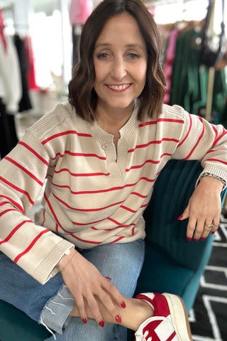 Miranda Stripe Split Neck Sweater