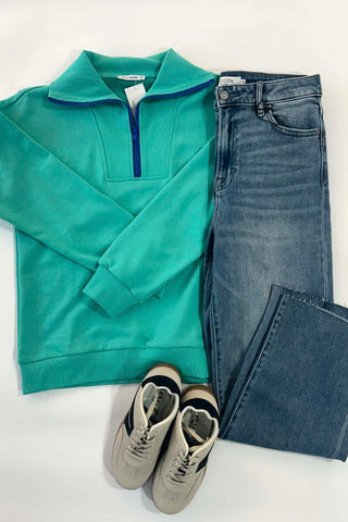 Jade Contrast Half Zip Pullover