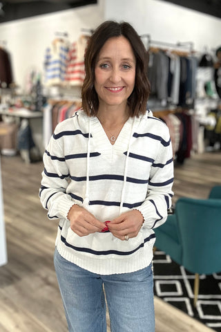 Rylee Striped Hoodie Sweater-2 COLORS