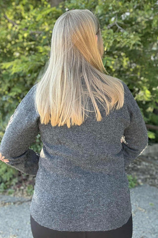 Charlie B Charcoal Embroidered Mock Neck