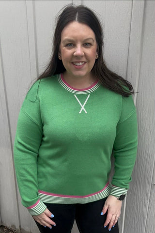 Anika Green/Pink Colorblock Sweater