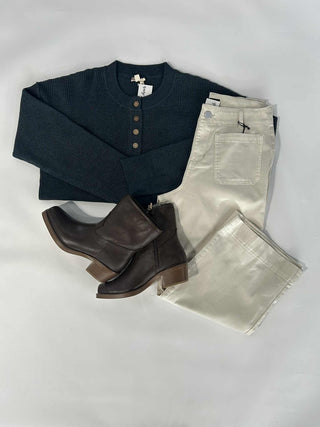 Jerra Waffle Button Up Side Slit  Top