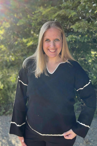 Charlie B Black Ribbed V Neck