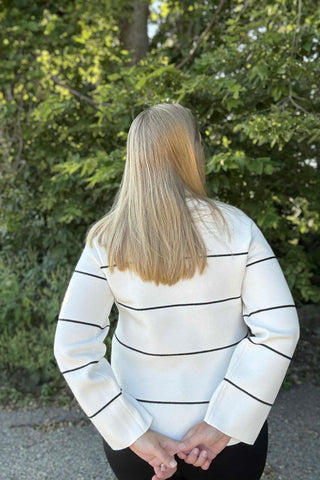 Charlie B Ecru Yard Dyed Striped Funnel Neck