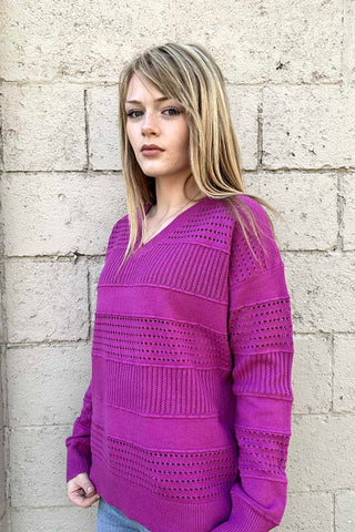 Johanna Magenta V-Neck Striped Top