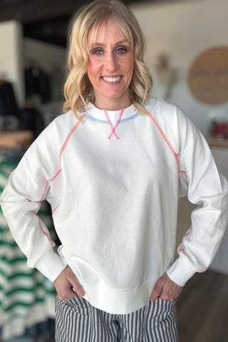 Kalona Stitch Contrast Raglan Sweatshirt