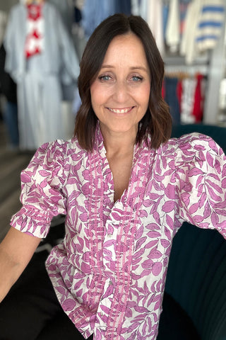 Leanne Pink Ruffle Smocked Blouse