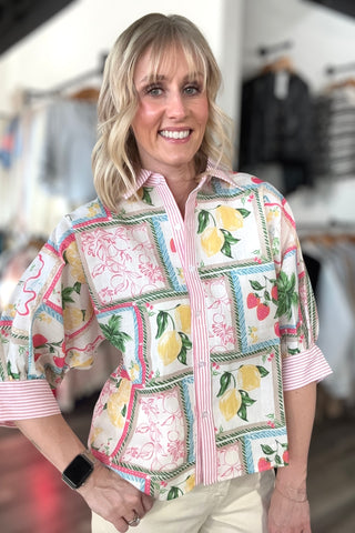 Lucille Pinstripe Collar Button Down Top