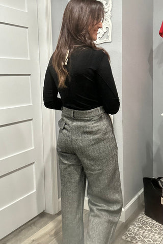 Scarlett Herringbone Pleated Wide Leg Pants