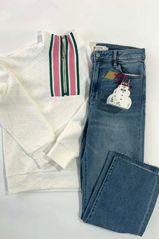 Rhea White Half Zip Pullover