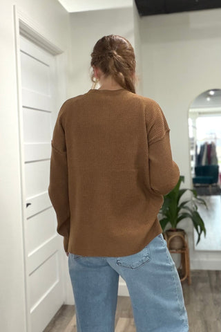 Jerra Waffle Button Up Side Slit  Top