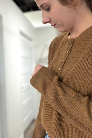 Jerra Waffle Button Up Side Slit  Top