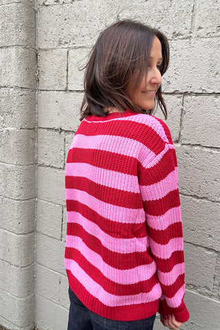 Claire Pink & Red Striped Sweater