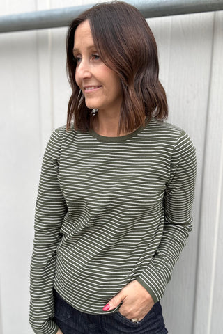 Millie Dark Olive Pinstripe Pullover