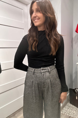 Scarlett Herringbone Pleated Wide Leg Pants