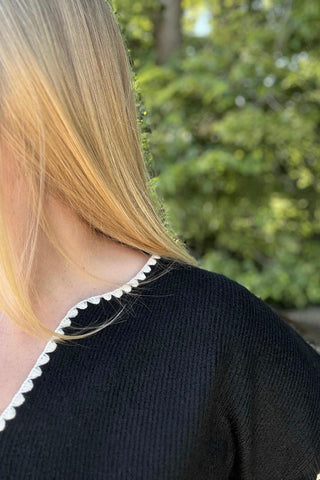 Charlie B Black Ribbed V Neck