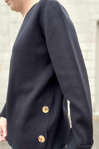 Charlie B Black V Neck with Cuff & Hem