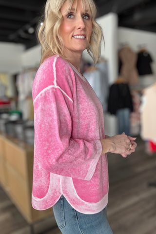 Charlie B Fuchsia Curved Hem Sweater