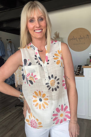 Charlie B Cotton Gauze Sleeveless Blouse