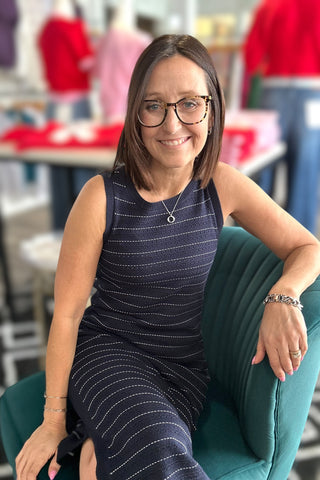 Charlie B Navy Striped Crew Sweater Dress