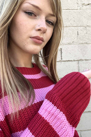 Claire Pink & Red Striped Sweater