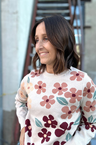 Denna Taupe Floral Sweater