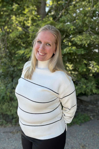 Charlie B Ecru Yard Dyed Striped Funnel Neck