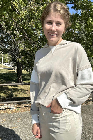Amara Taupe Contrast Pullover Hoodie Top