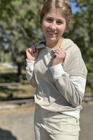 Amara Taupe Contrast Pullover Hoodie Top